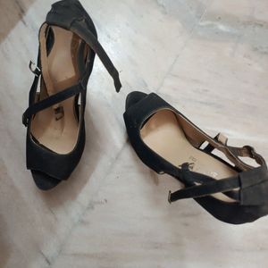 Black Open Toe 6 Inch Stilletos