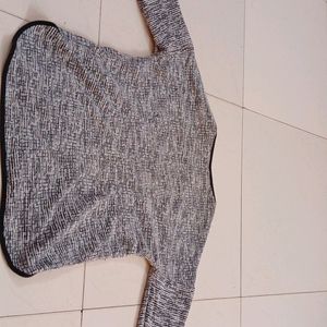 Grey Round Neck Top With Full Sleeves