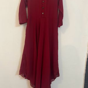 Maroon Gown With Belt