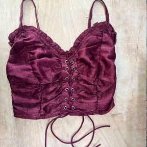 Shien Lace Up Front Shirred Cami Top