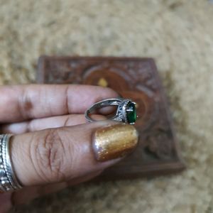 92.5 Pure Silver Green Stone Ring