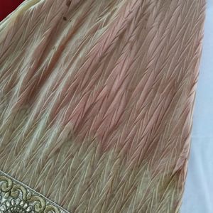 Cream And Red Embroidery Printed Saree (Women)