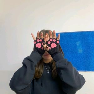 Crochet Black Cat Paw Gloves