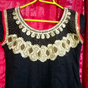 Black Cotton Anarkali Kurti