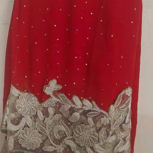 Georgette Stone Work Red Saree