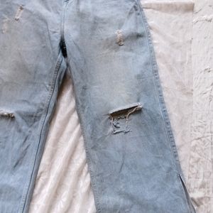 Ripped Blue Wide Leg Jeans