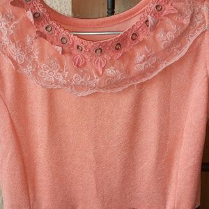 Peach And Blue Top For Girls