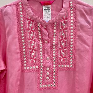 Pink Straight Embroidered Kurta