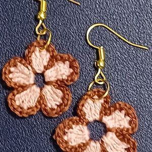 Peach And Brown Crochet Earrings