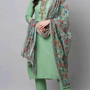 Pista Green Kurta Pant Set With Dupatta 💙