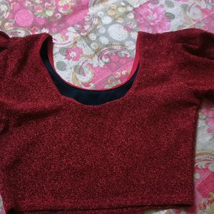 Shimmer Red Puff Blouse