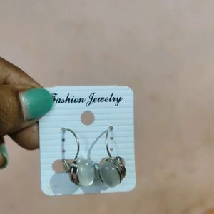 White Stoned Ring Earrings