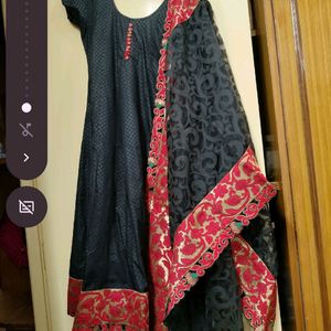 Black And Red Anarkali Kurta Set&Suite