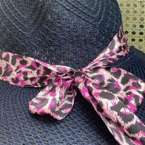 Blue Hat With pink Animal print Ribbon