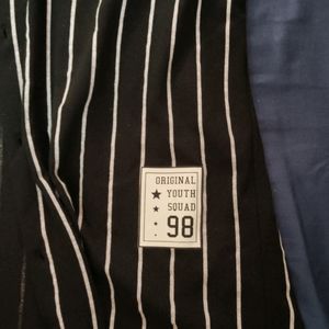 Black Half T Shirt With White Lines