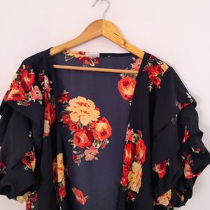 Navy Blue Printed Shrug (Women's)