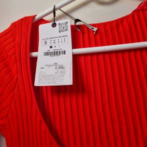 Zara Red Ribbed Maxi Dress