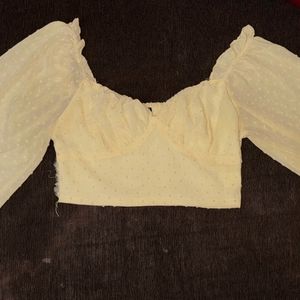 Shein Cropped Puff Sleeves Yellow Top