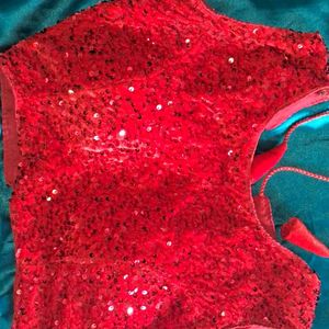 Red Velvet Backless Blouse Or Lehenga with Dupatta