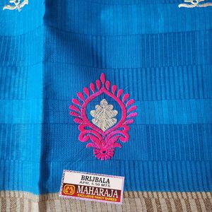 Machine Embroidered New Cotton Saree