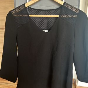 Black Solid Top With Net Embroidery