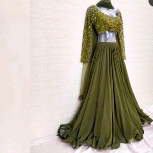 Threadwork Green Full sleeve Lehenga Choli