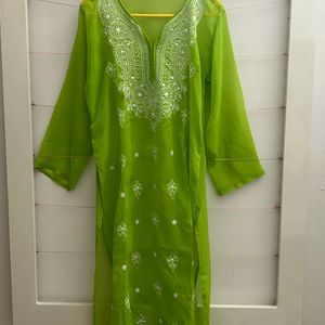 Green Georgette Chikankari Kurta