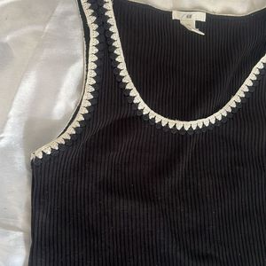 H&M embroidered neckline ribbed top