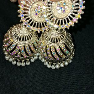 Beautiful White Mirror Work Earrings