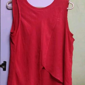 Red Layered Party Chiffon Shimmery Top (XL)