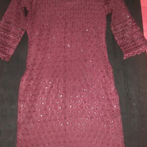 Maroon /red Sequence Chikankari Kurti