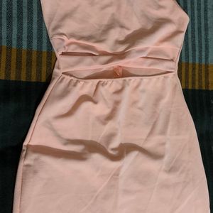 Peach cross waist cut bodycon dress