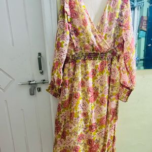 Peach Floral Dress By Westside Store