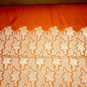 Bright Orange Saree With Thin Silver Border