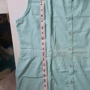 Cyan Sleeveless Shirt Style Top