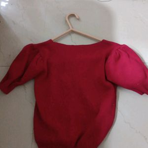 Red Crop Top Like New Puff Sleeves