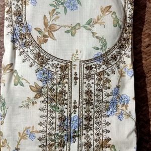 Unstitched Floral Print Neck Embroidery