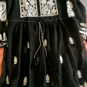 Short Chikankari Black Kurta