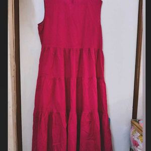 Cotton Deep Pink Ankle Length Sleeveless Kurta