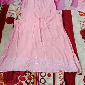 Pink Color Gotta Pati Printed Cotton Anarkali With Long Ethnic Jacket