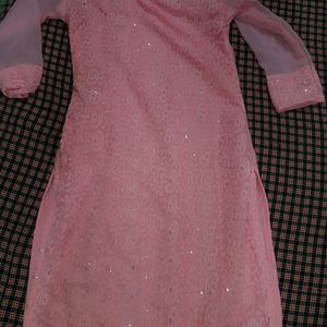 Pink Embroidery Heavy Kurti