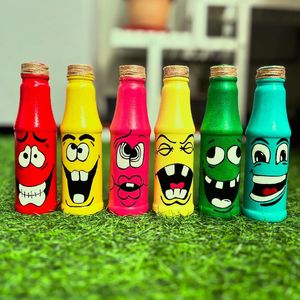 Handpainted Emoji Bottle Art Set Of Six