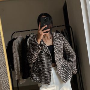 Woven Tweed Brownish Cream Blazer