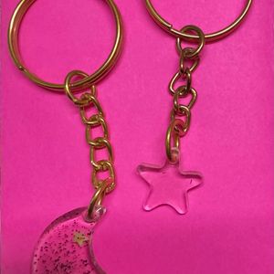 Handmade Resin Moon & Star Keychain.