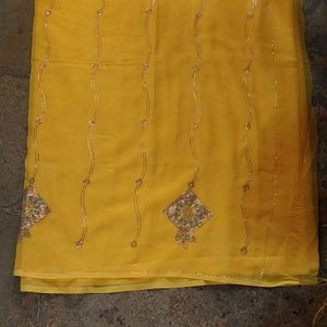 Yellow Ethnic Sequins Work Saree