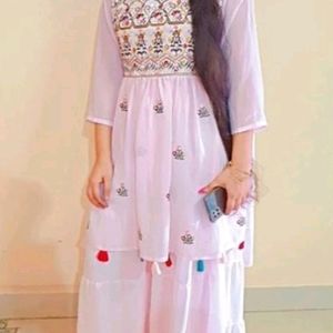 Kurti Sharara & Chunni Baby Pink 3 Piece Set