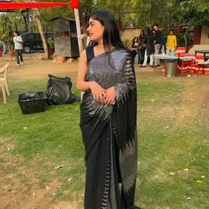 Black And Silver Sequence Saree