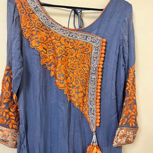 Orange Grey Anarkali Set