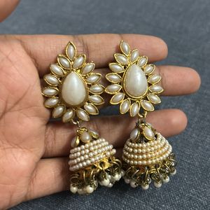 White And Golden Jhumke
