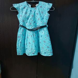 New Cotton Floral Frock With Belt for 1-2 Year